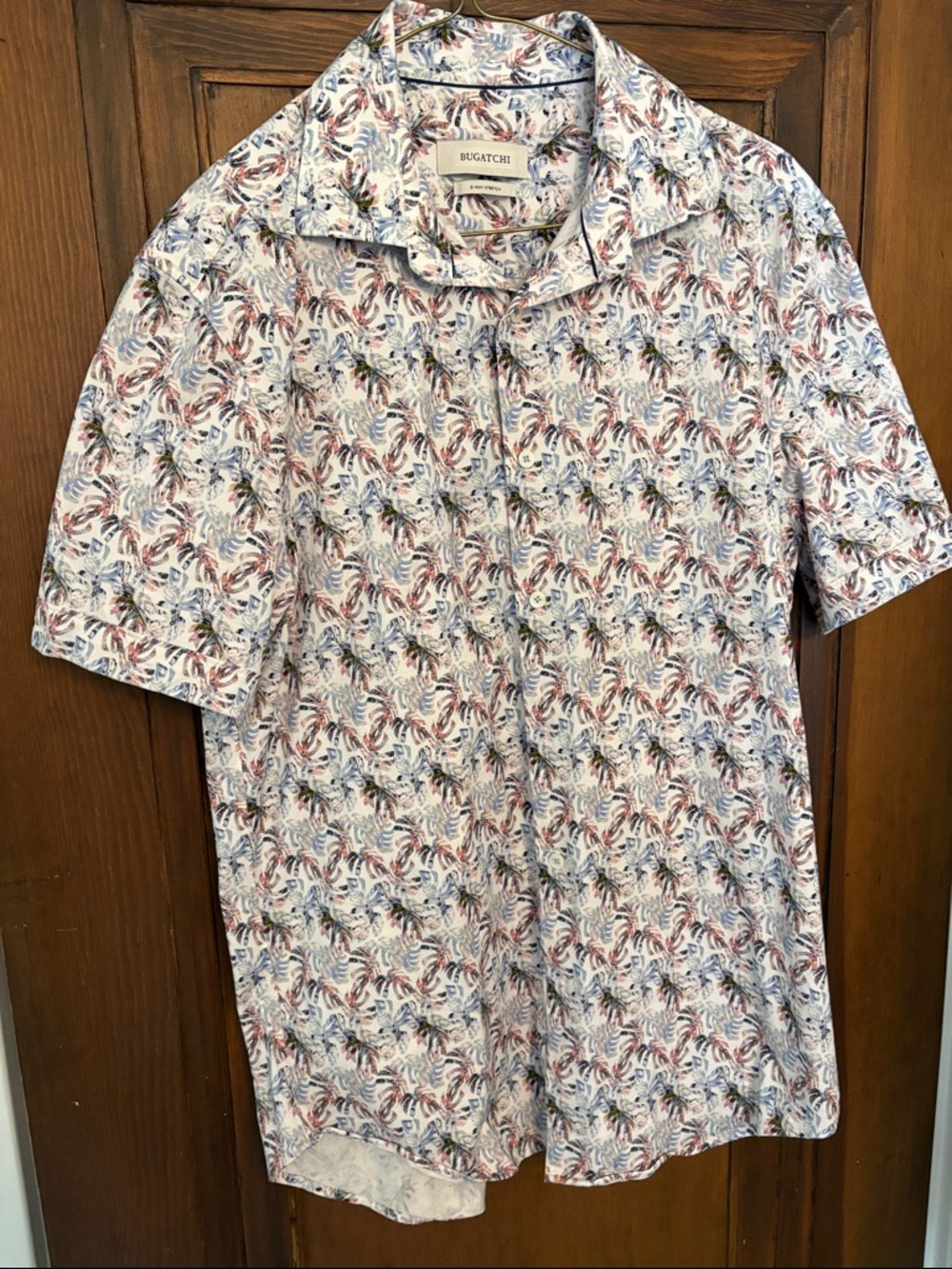 Bugatchi Short-Sleeve Button-Down Shirt in White, Blue & Red Floral